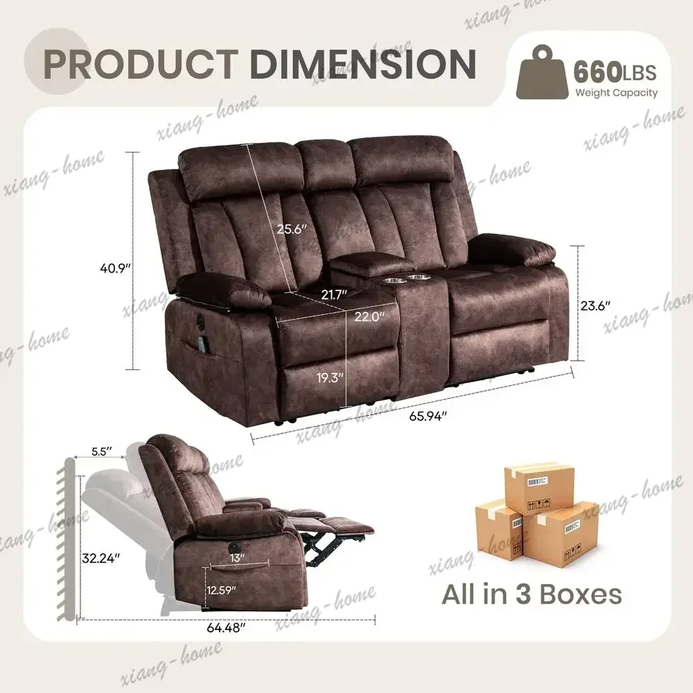 lsReclining Loveseat with Heat amp Massage, Dual Recliner Sofa with Console, Cup Holders, USB amp TypeC Ports, 2 Seater Electric