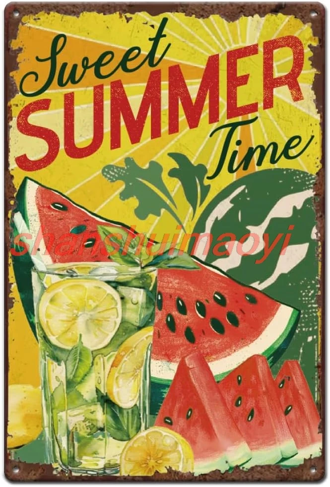 SUPERDANT Watermelon Tin Signs Hanging Metal Posters Vintage Metal Tin Signs Summer Time Posters Iron Wall Art Tin Signs Ho sign