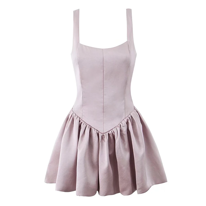 YENKYE Elegant Sleeveless Slim Fit Frill Mini Dress For Women Sexy Low Waist Square Neck Summer Party Dresses Evening Gowns