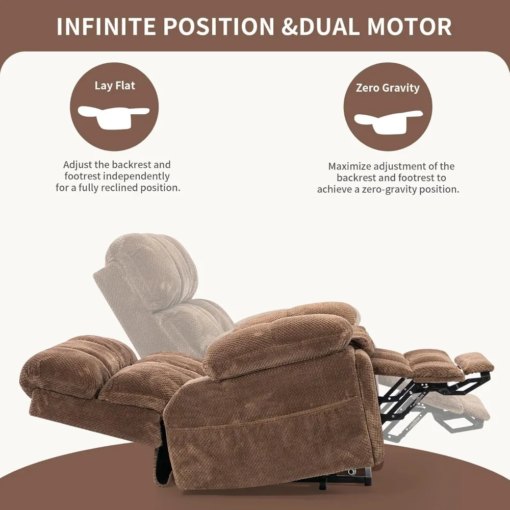 Kursi Recliner Power Lift Ukuran Besar dengan Sandaran Kepala yang Dapat Disesuaikan untuk Lansia, Kursi Recliner Dua Motor yang Dapat Direbahkan Sepenuhnya dengan Port USB