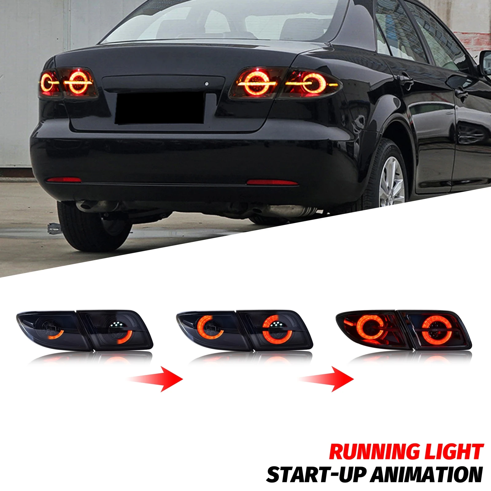 Luci posteriori a LED per Mazda 6 2002-2008 Berlina Berlina Animazione dinamica Lampeggiante sequenziale Nero Gruppo lampade posteriori