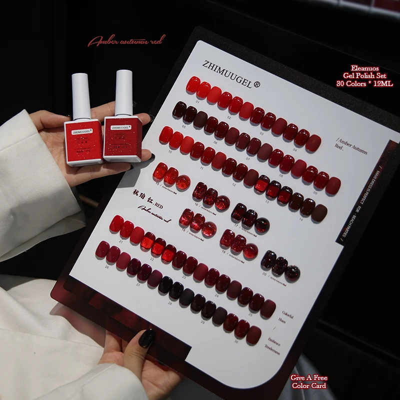 30pcs Autumn Red Nail Gel Polish Set Matte Glossy Glitter Semi Permanent UV Gel Varnish Soak Off Nail Art Manicure Lacquer Kits