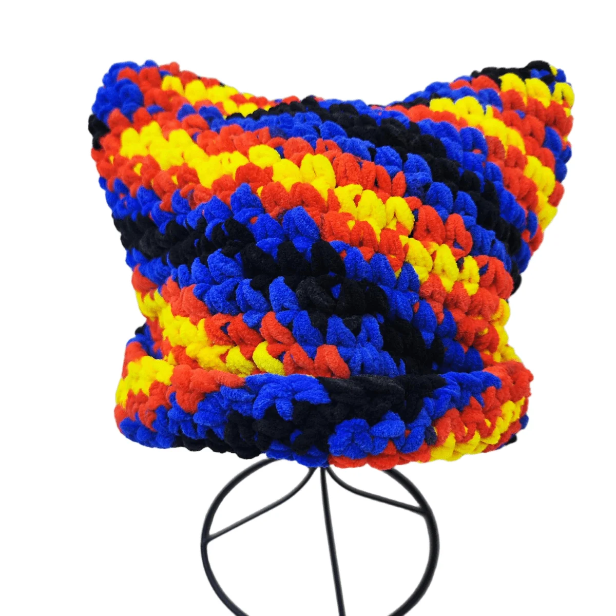 Modische Strickmütze mit Teufelshorn für Erwachsene und Damen, handgefertigte Nadelmütze aus dickem Garn, bunte Pullovermütze – Detail 9