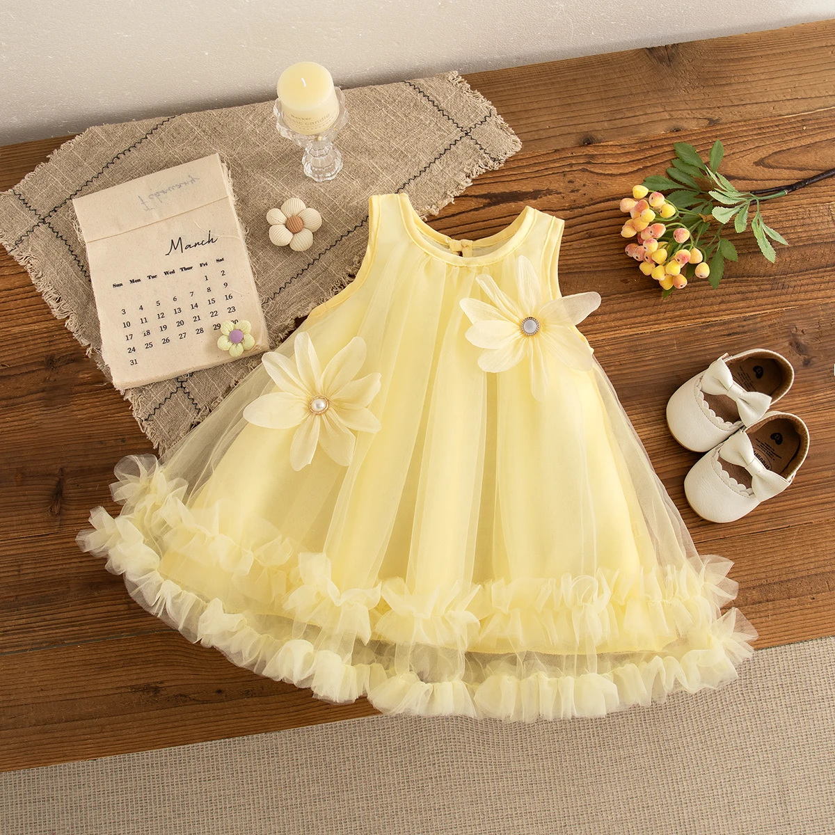 Summer New Pink Chiffon Baby Girl Dress, Sweet Flower Children'S Clothing (9 Months -4 Years Old)