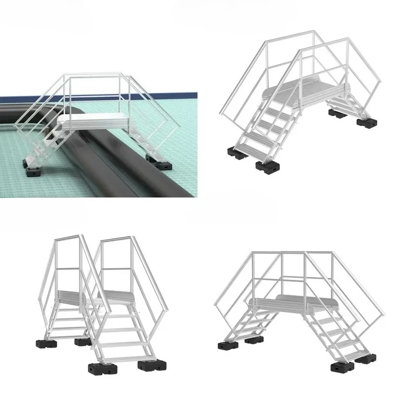 Aluminum Safety Access Cross Ladder with Platform and Handrails for Flat Roofs