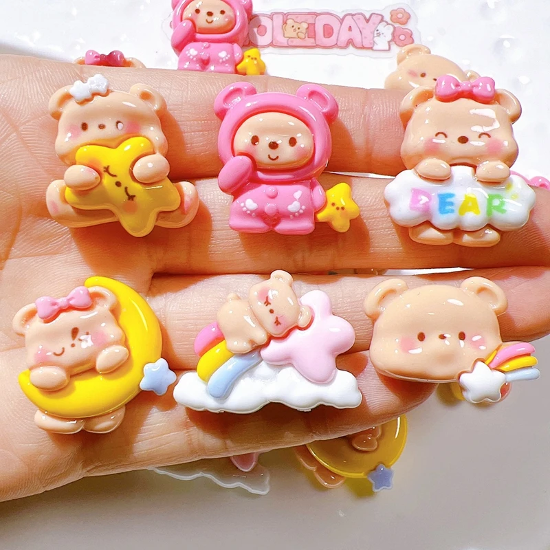 10 Pcs New Mini Lovely Cartoon Animal Little Bear Series Resin Diy Jewelry Children Gift Hairpin Accessories