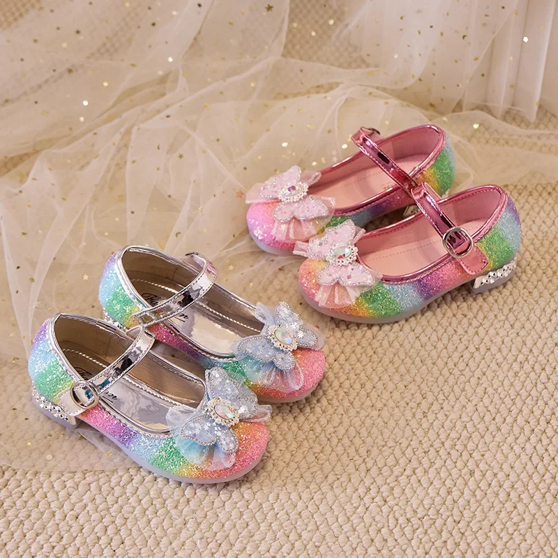 

2025 Spring New Children Princess Shoes for Girls Fashion Soft Non-slip Versatile Colorful Elegant Chic Leather Shoes for Party