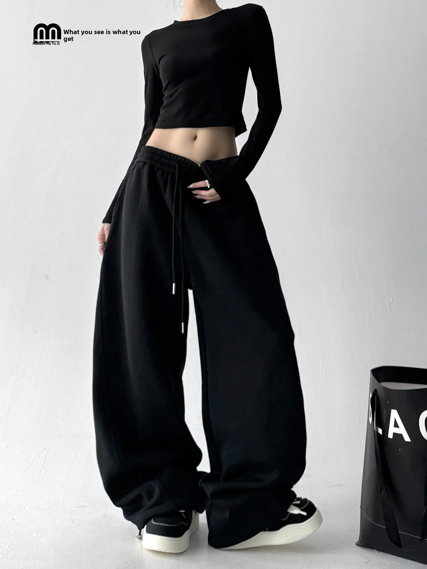 

Женские спортивные брюки в американском стиле, разноцветные, свободного кроя, повседневные, широкие, с высокой талией, из смесового полиэстера и хлопка