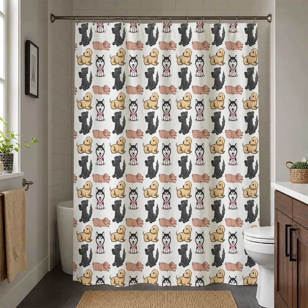 Waterproof Dog Pattern Shower Curtain Waterproof Bathroom Shower Liner Puppy Cartoon Animal Print Decor for Modern Kids Nursery