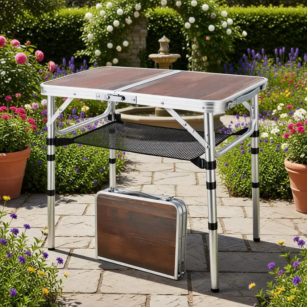 

Компактный складной стол для пикника с 3 вариантами высоты, для хранения на открытом воздухе, портативный для барбекю, патио, использования в помещении