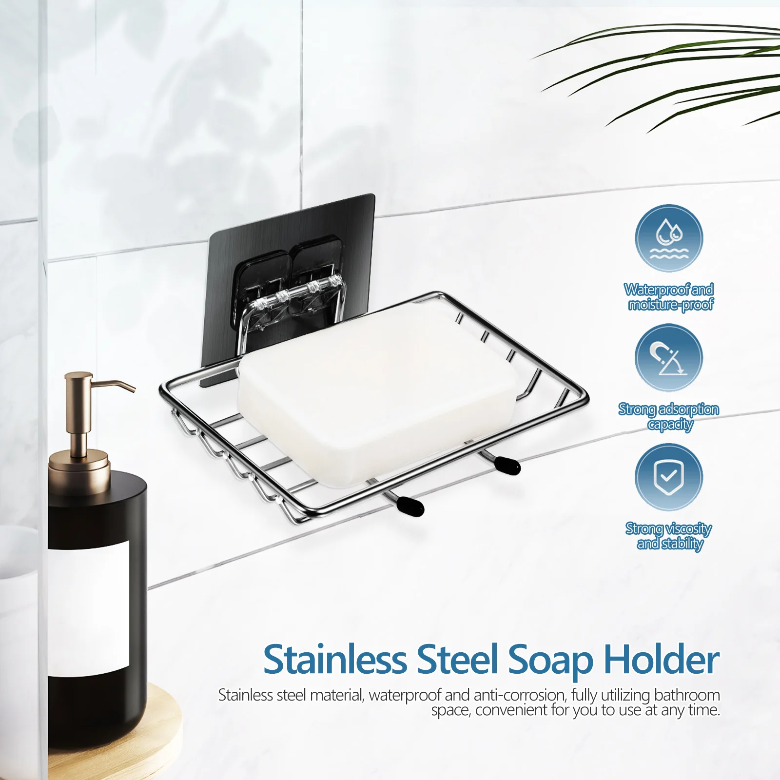 

Stainless Steel Wall Mount Soap Dishshower Holder Bathroom Drainage Rack Bar Soap Rest Holder For Glass Phone Storage
