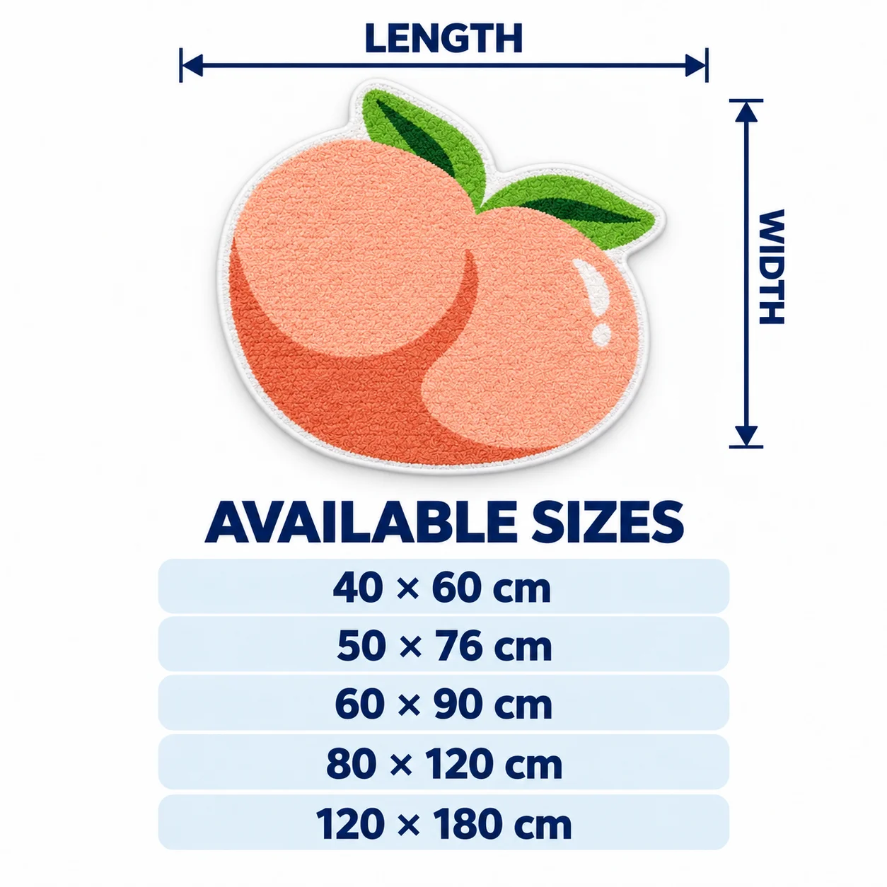 Pink Peach Fruit Butt Shaped Area Rug, Pastel Food Floor Mat for Bedroom Dressing Room, Soft Colorful Home Decor Gift