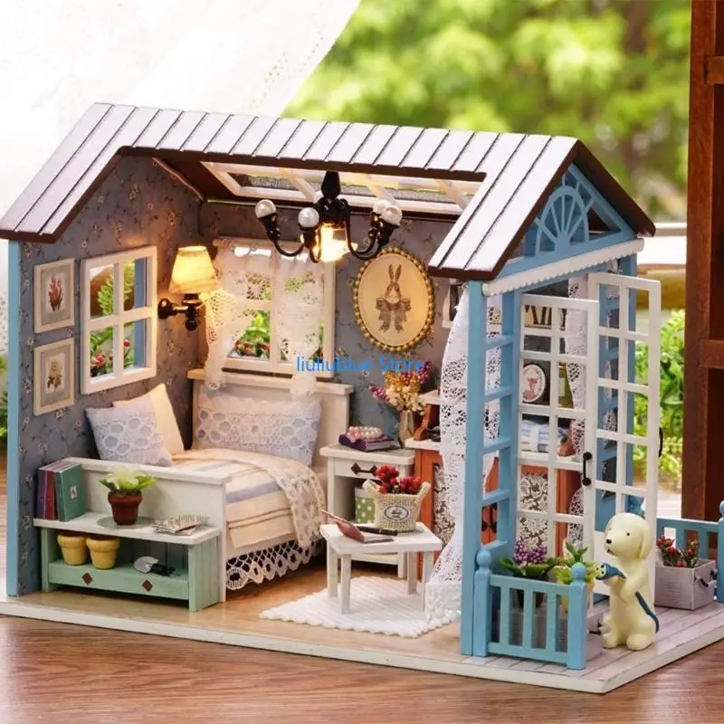 Zestawy do lalki dla lalek Dollhouse z meblami mini drewniany dom miniaturowy pokój zabawka dla dzieci dorosłych 62cf