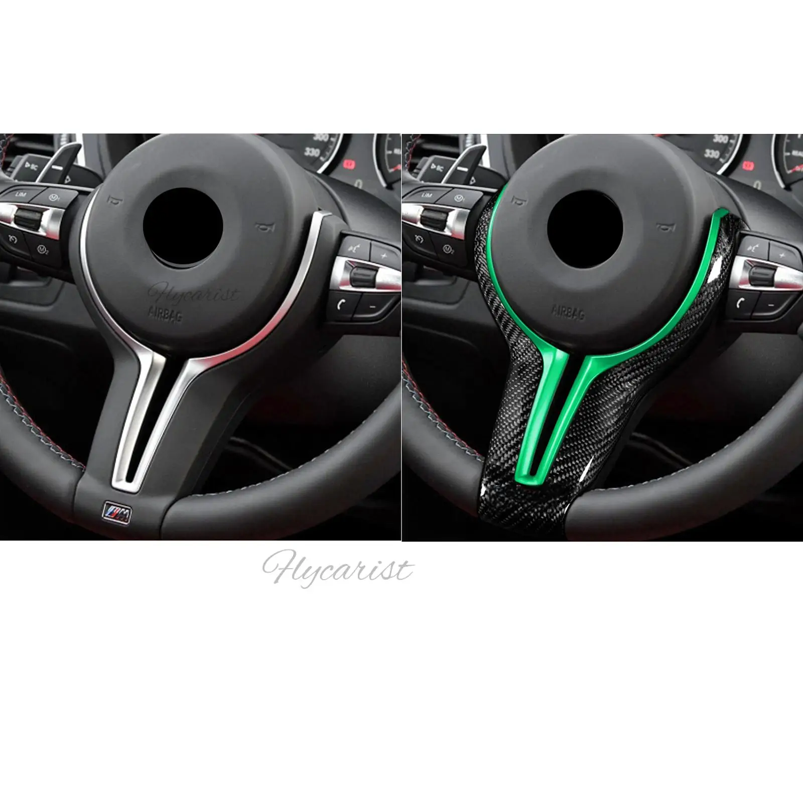 Green Black Carbon Fiber Steering Wheel Trim Replace Fit For BMW M2 M3 M4 M5 M6 X5M