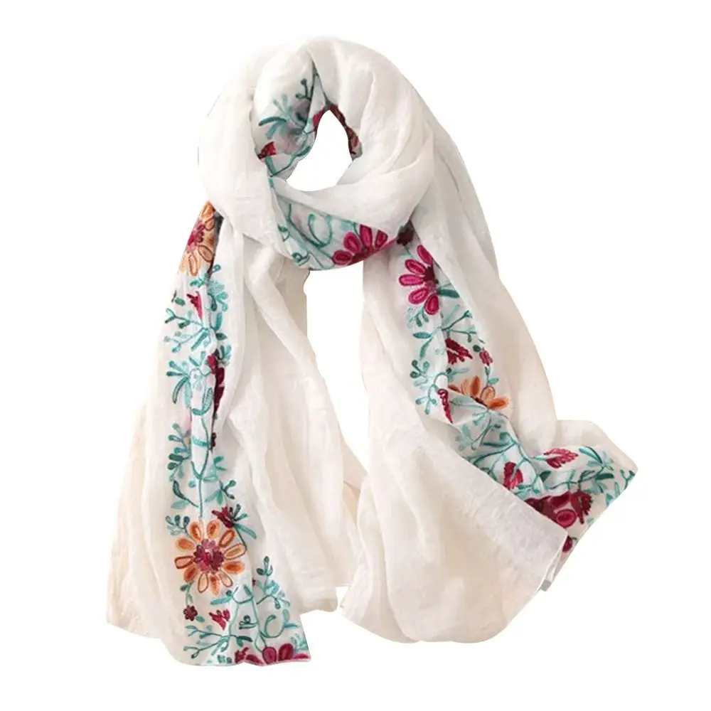 Plain Embroider Floral Viscose Shawl Scarf Indian Bandana Print Cotton Scarves Wraps Soft Foulard Muslim Hijab Cap