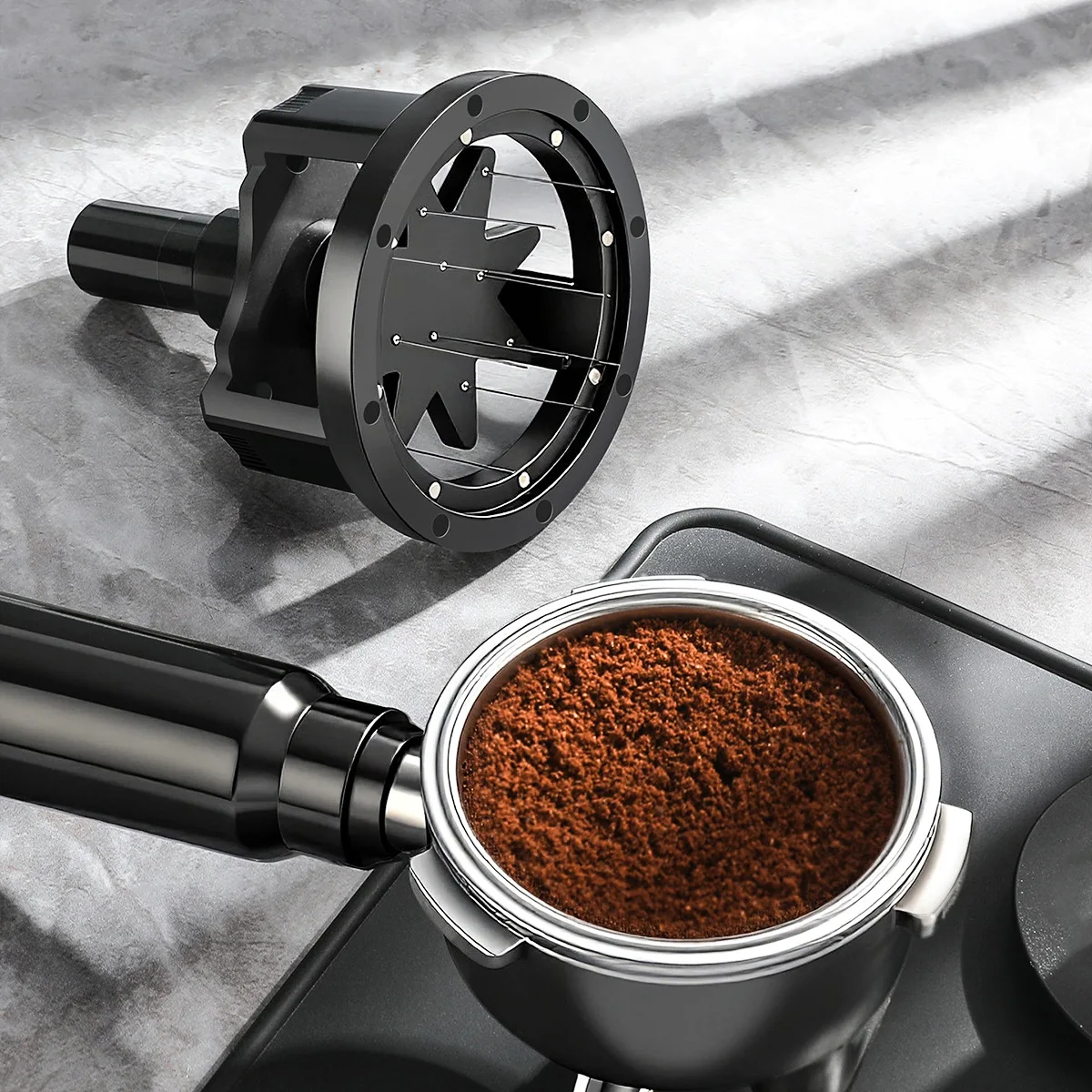 Rotary Magnetic Coffee Distributor for Espresso, Height-Adjustable Distribution Needles for Even Stirring