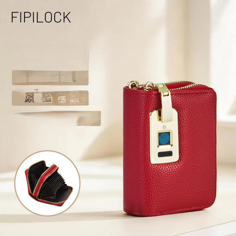 Women's PU Leather Wallet Red Pebbled Zip Card Holder Coin Purse Small Clutch with Gold Zipper