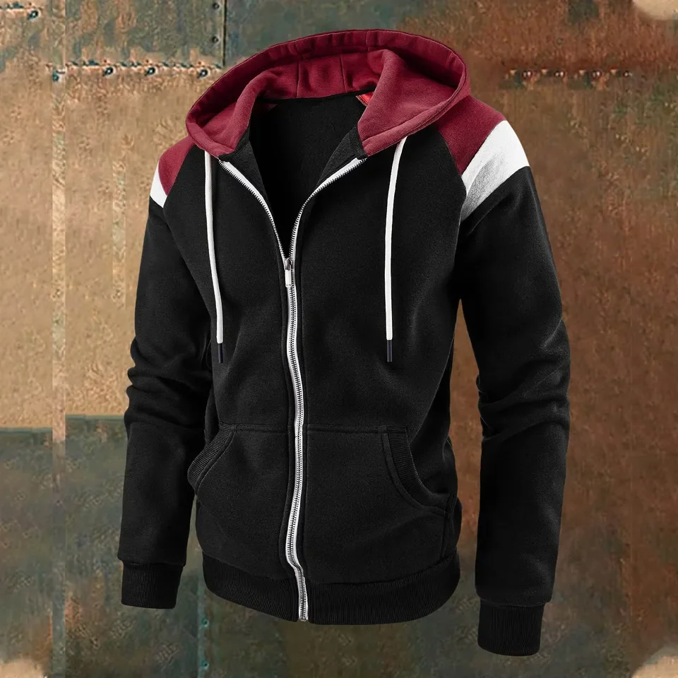 Men'S Commuting Half Collar Hoodies Mens Winter Casual Fashion Sweatshirt Patchwork Contrast Ribbed Design Zip Ropa Hombre Y2k