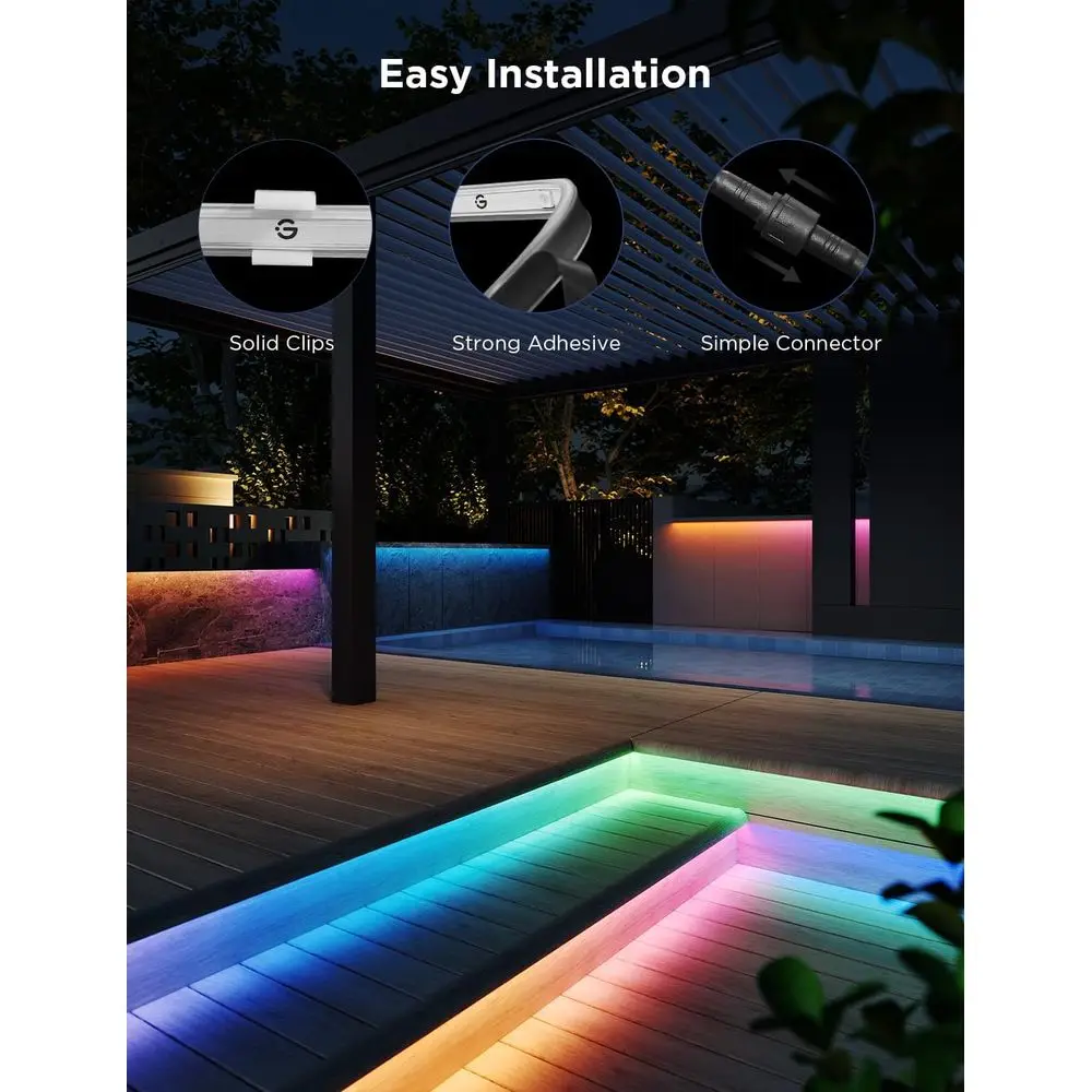 أضواء شريطية LED ذكية RGBIC، إضاءة خارجية مقاومة للماء بطول 32.8 قدم، متوافقة مع Alexa وGoogle Assistant، يتم التحكم فيها في التطبيق لـ P
