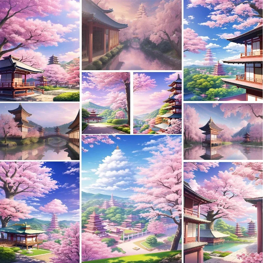 

585471 Cherry Blossoms Landscape Paintings By Numbers Acrylic Paint Crafts Supplies For Adults Home Decoration Mother's Gift