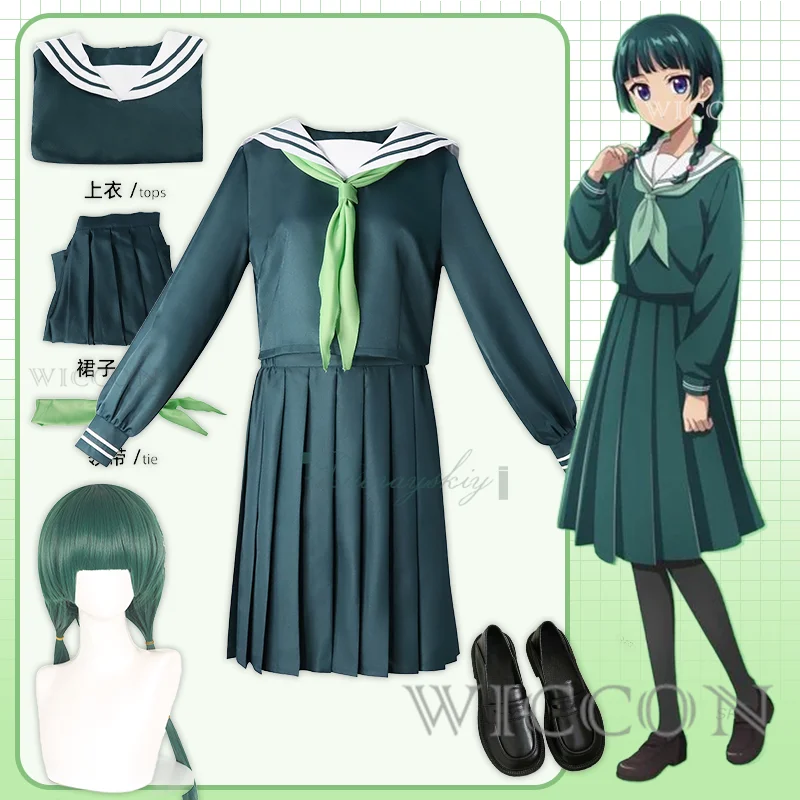 

Maomao Cosplay Costume JK Uniform Green Japanese School Uniform Anime The Apothecary Diaries Dress Shoe Tie Wig For Halloween