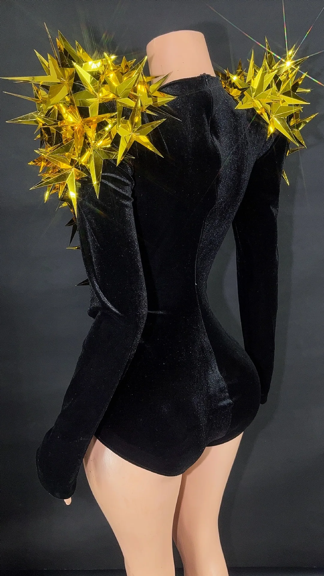 

Блестящий бархатный боди с длинными рукавами и стразами для женщин: вечерние, клубные, гала-вечеринки, для ведущих, ночных клубов, баров, сценические костюмы