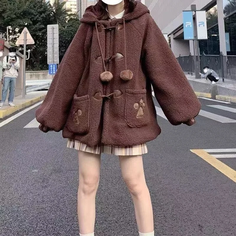 Basic Jackets Women Thick Winter Kawaii Patchwork Japanese Style College Young Aesthetic Chic Warm Loose Casual Sweet Design