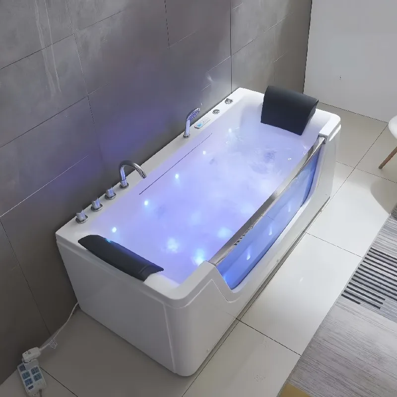 Waterfall Surfing Luxury Free Standing Apron Massage Bath Tub with 14 Jets LED Whirlpool Acrylic Bathtub Indoor