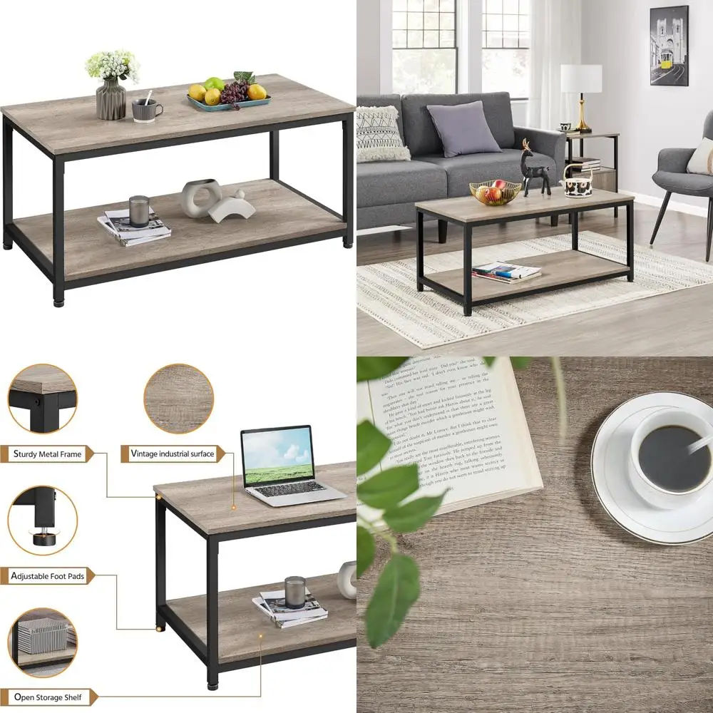

Промышленный серый 39,5 2-уровневый журнальный столик с полкой для хранения, простой сборный деревянный центральный стол для гостиной