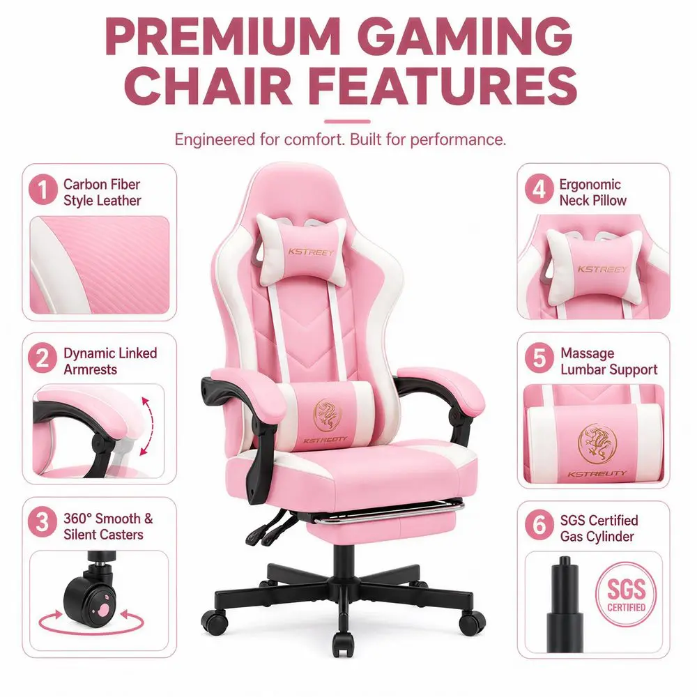 Gaming Chair, Ergonomic High Back Computer Chair with Footrest, Lumbar Support amp Pocket Spring Cushion, Comfortable Swivel Ho view 6