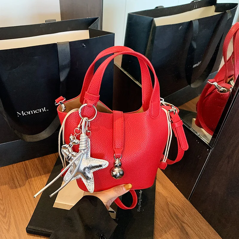 

New Lychee Pattern Bucket Bag Women's Vegetable Basket Handbag High-end Commuter Handbag Versatile