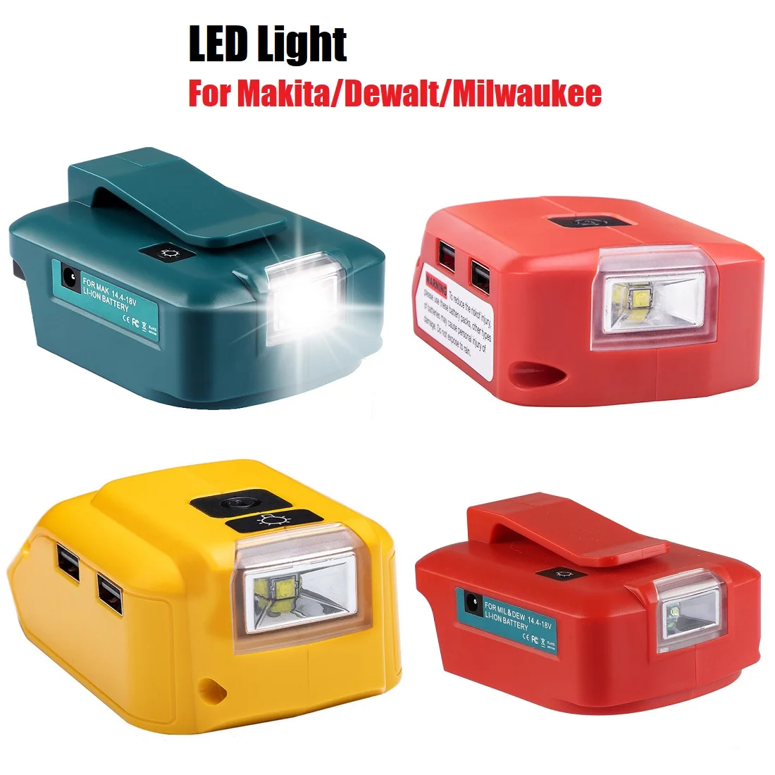 Adattatore per caricabatterie con porte USB a luce LED per lampada da lavoro di emergenza con batteria agli ioni di litio