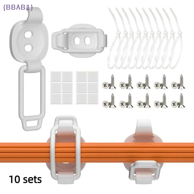 【AB1】10Sets Adjustable Elastic Adhesive Cable Clips Wire Management Holder Cord Organizers For Home Office Under Desk Behind TV