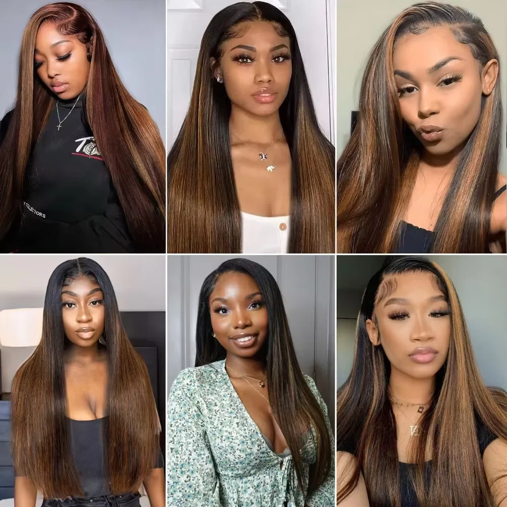 13x6 Transparente Lace Frontal Perücken P4/27 Highlight Farbige Glatte Echthaarperücken 200 Dichte 13x4 HD Full Lace Front Perücken 46 Zoll – Detail 11