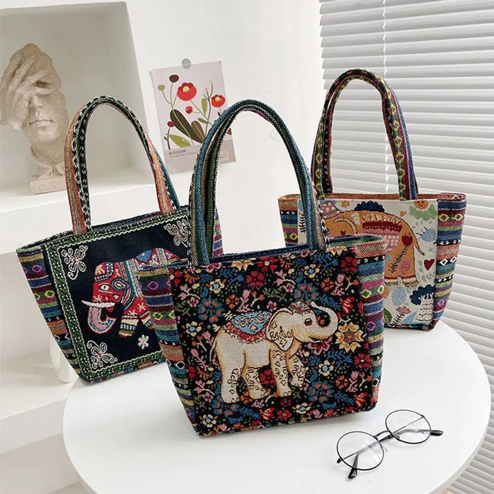 Animal Ethnic Style Handbag Trendy Peacock Embroidery Elephant Handbag Rabbit Canvas Women Shoulder Bags Women