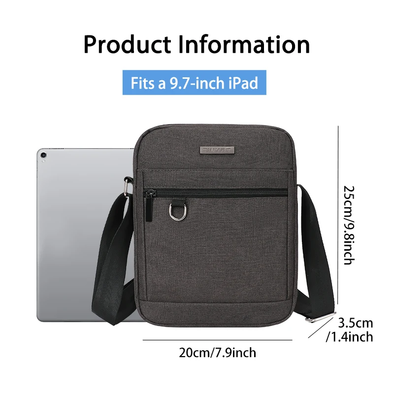 TINYAT Men Crossbody Bag Polyester Shoulder Bag Fits 9.7 inch iPad Multi Pocket Adjustable Strap Small Business Travel Purse
