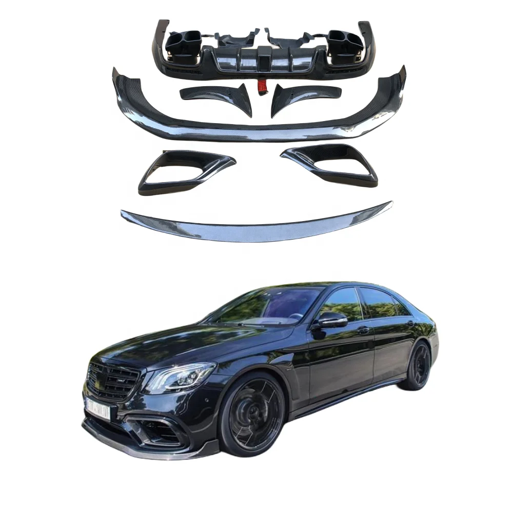 for  For Mercedes Benz S63 S65 W222 carbon fiber body kit upgrade and modification BS style front bumper lip rear spoiler rear w