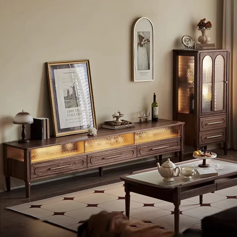 

North American black walnut solid wood TV cabinet side cabinet combination retro storage locker integrated