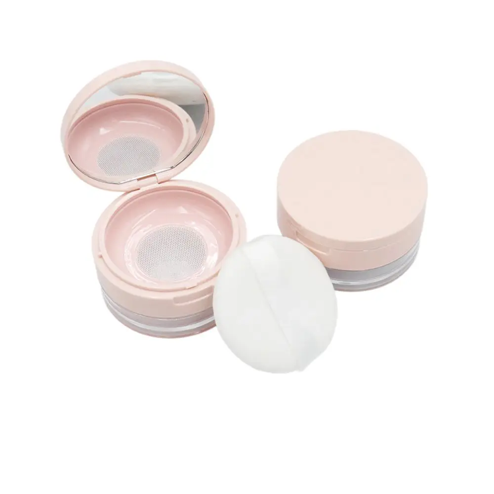 

Cake Box Sifter With Puff Portable Sieve Plastic Cosmetic Container Loose Powder Pot Travel Makeup Jar Empty Powder Case