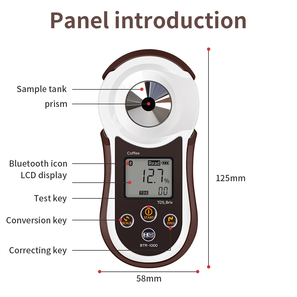 Bluetooth Digital Coffee Refractometer 0-26% Brix Sugar Meter TDS 0-23% Coffee Concentration Meter Densitometer Measure Tools