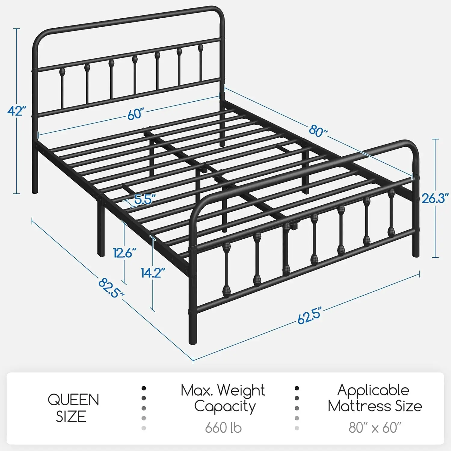 Classic Metal Platform Bed Frame Mattress Foundation with Victorian Style Iron-Art Headboard/Footboard/Under Bed Storage/No Box