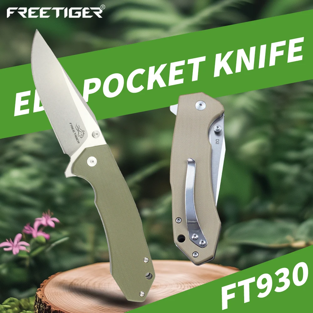 

FREETIGER Folding Pocket Knife Sharp D2 Blade EDC Knife G10 Handle Outdoor Camping Knife Pocket Clip for Hunting Hand Tools