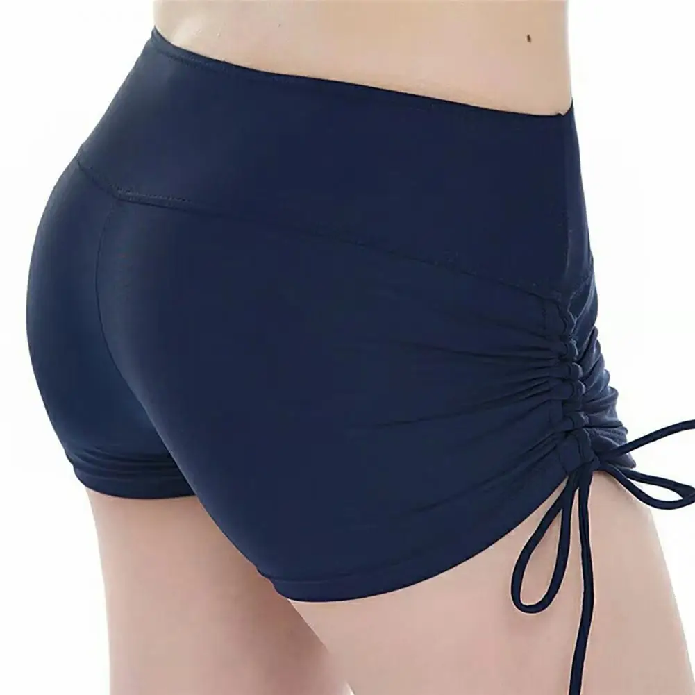 Women Mini Safety Pants Swim Shorts Solid Color Elastic Drawstring Boxers Mid Waist Women Basic Safety Pants Bathing Boyshorts