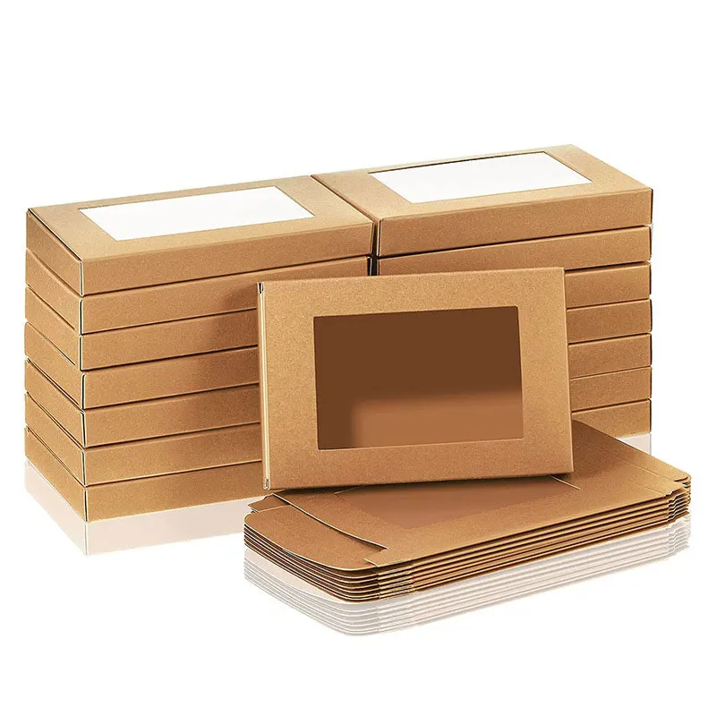 Cajas de regalo pequeñas de 10/20/30/50 piezas, papel kraft de alta calidad, ventana transparente de PVC, versátiles para manualidades, bodas y comercio minorista