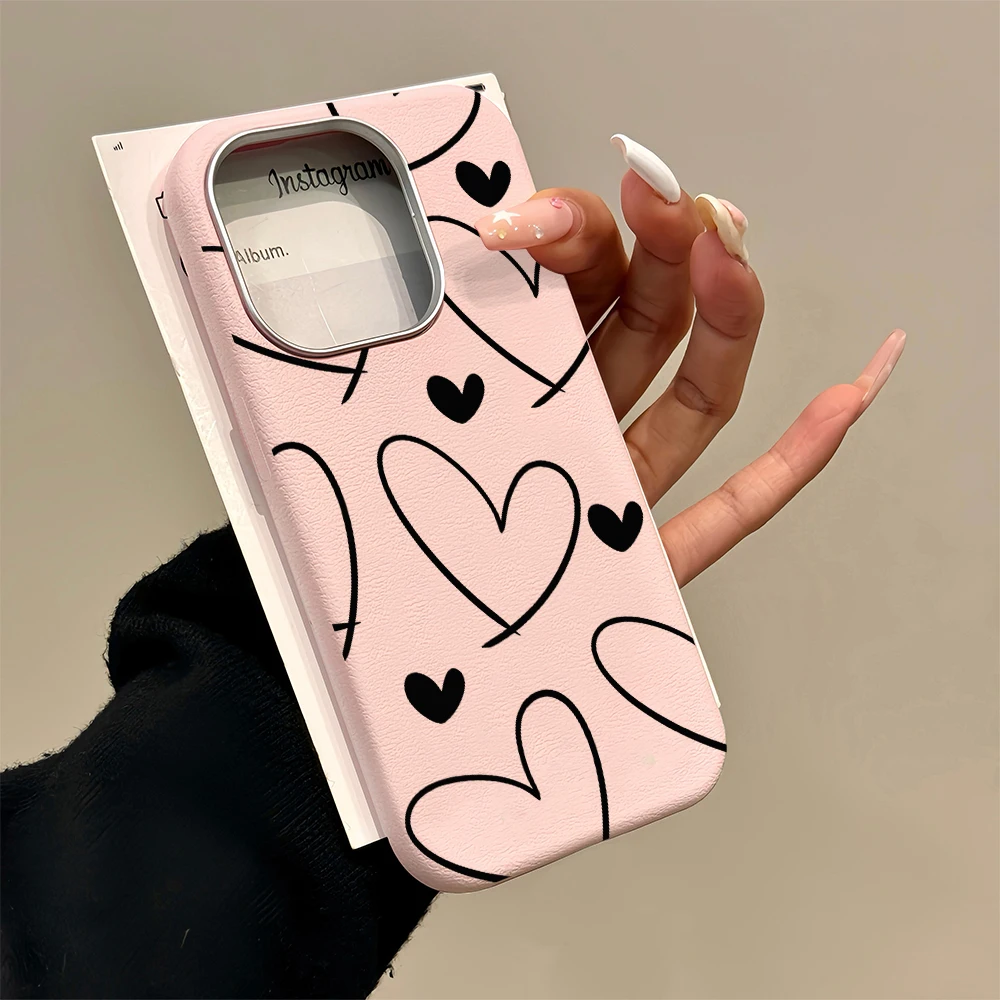 Line Love Heart Phone Case For Samsung S25 S24 Ultra S23 S22 S21 Plus FE For Galaxy A55 A54 A56 A36 A57 5G Luxury Cute INS Funda