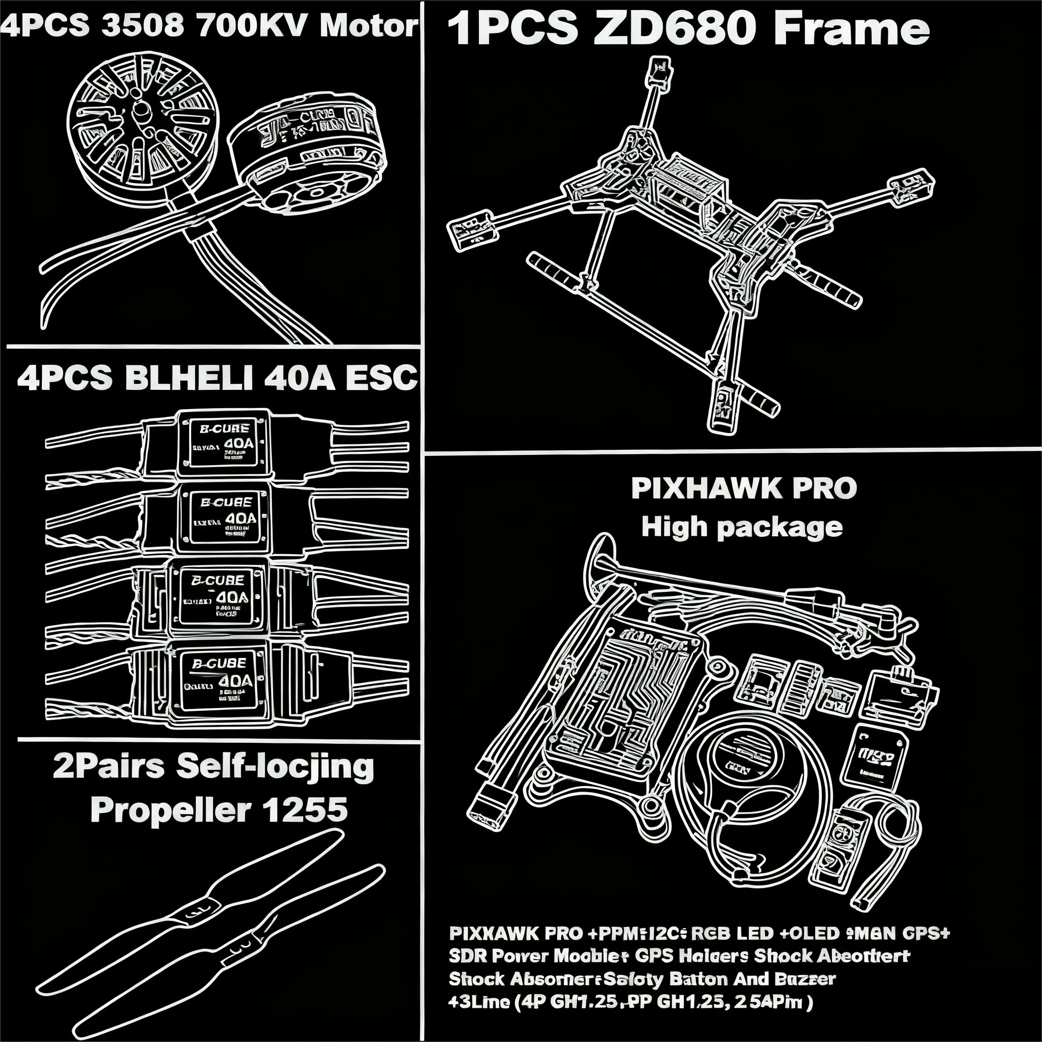 Nouveau ZD680 PRO M8N/M9N/M10 Kit de cadre hexagonal à bras pliable hexa-rotor entièrement en Fiber de carbone PIXHAWK avec train d'atterrissage indodable