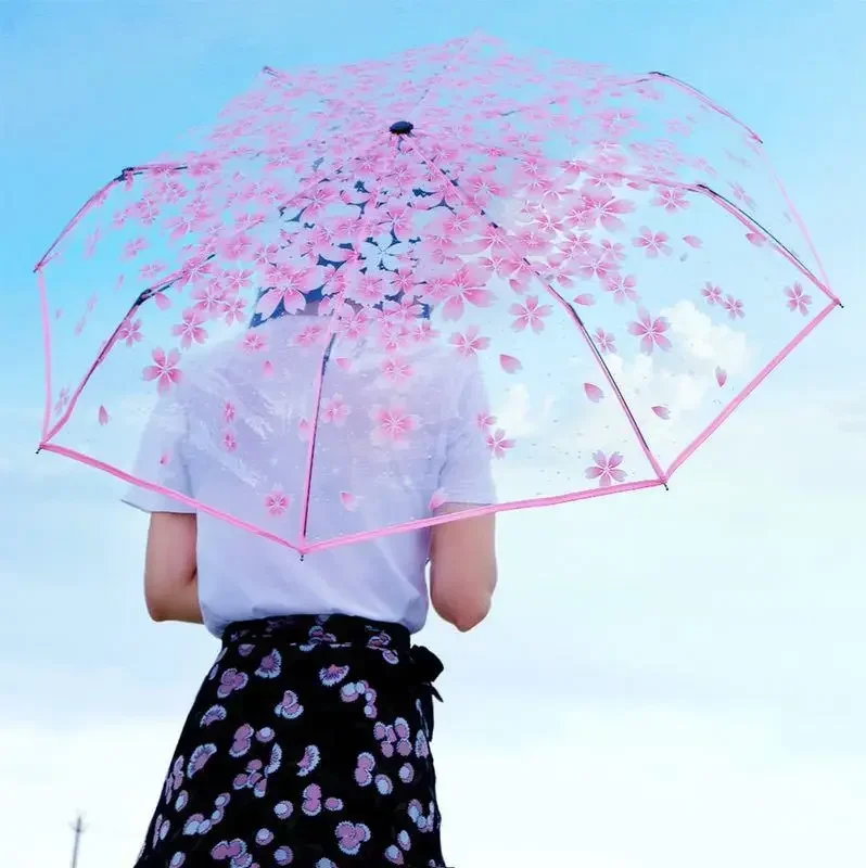 Ins Small Daisy Automatic Umbrella Transparent Three Fold Umbrellas for Japanese Women Girl Students Paraguas Mujer Sombrillas