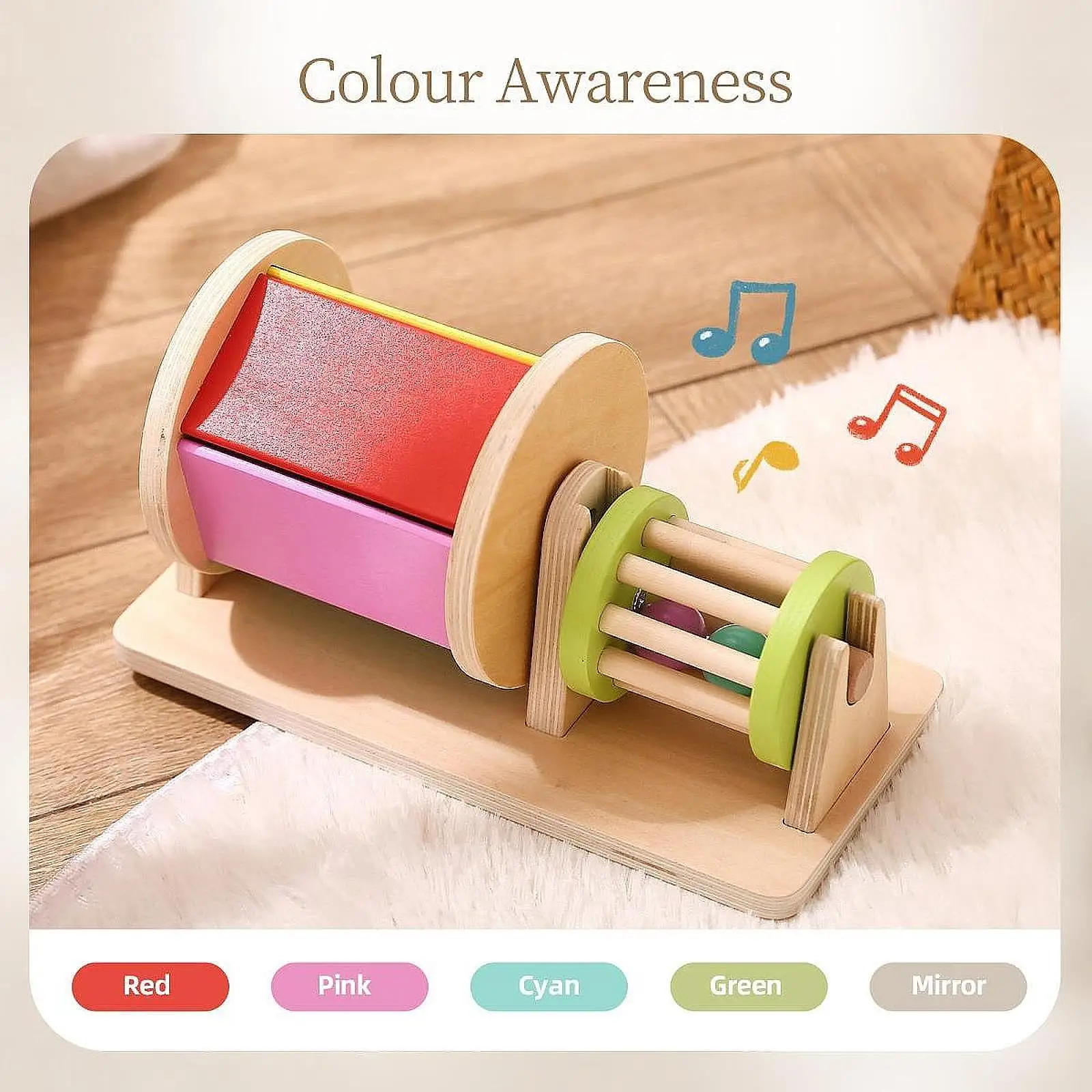 

Rotating Drum Wooden Toy Rotating Color Cognition Fine Motor Skill Sensory Development Toy Educational Toy Rolling Drum for Baby