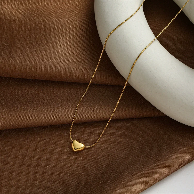 Stainless steel simple smooth heart pendant necklace Girl party jewelry birthday gift
