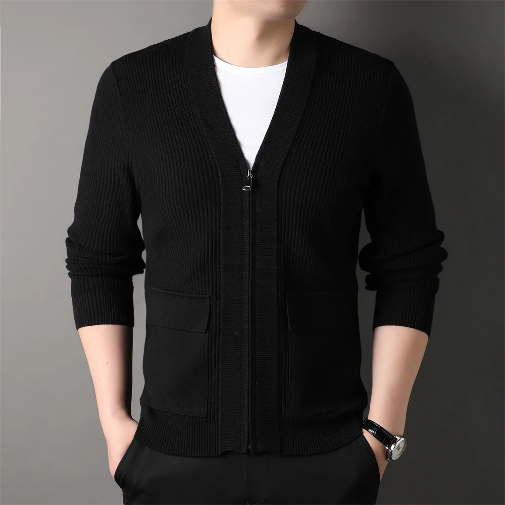 COODRONY Solid Color Warm Sweater Men\'s Zipper Cardigan Autumn/Winter Fashion Comfortable Top Soft Casual Pocket Coat D0054